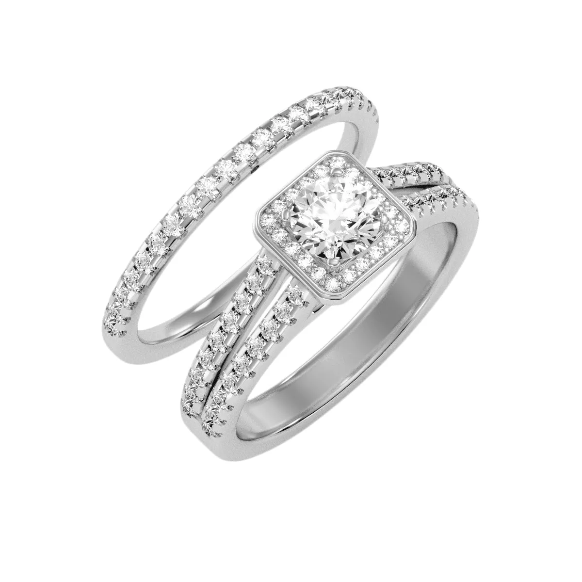 1.21 Carat Diamond 14K White Gold Engagement Ring and Wedding Band