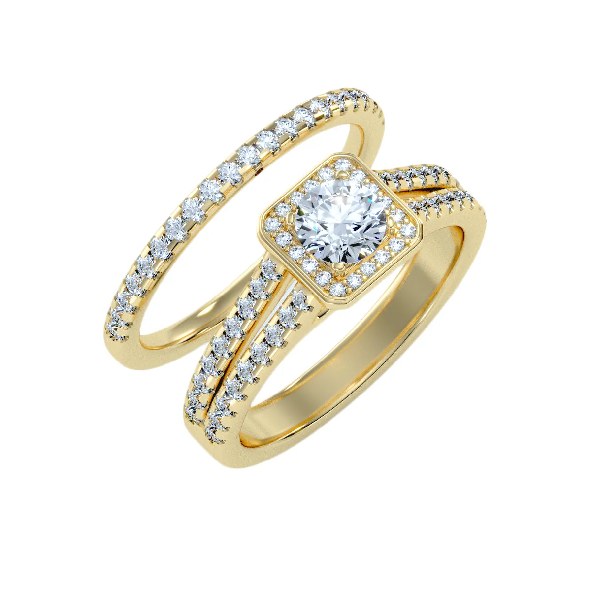 1.21 Carat Diamond 14K Yellow Gold Engagement Ring and Wedding Band