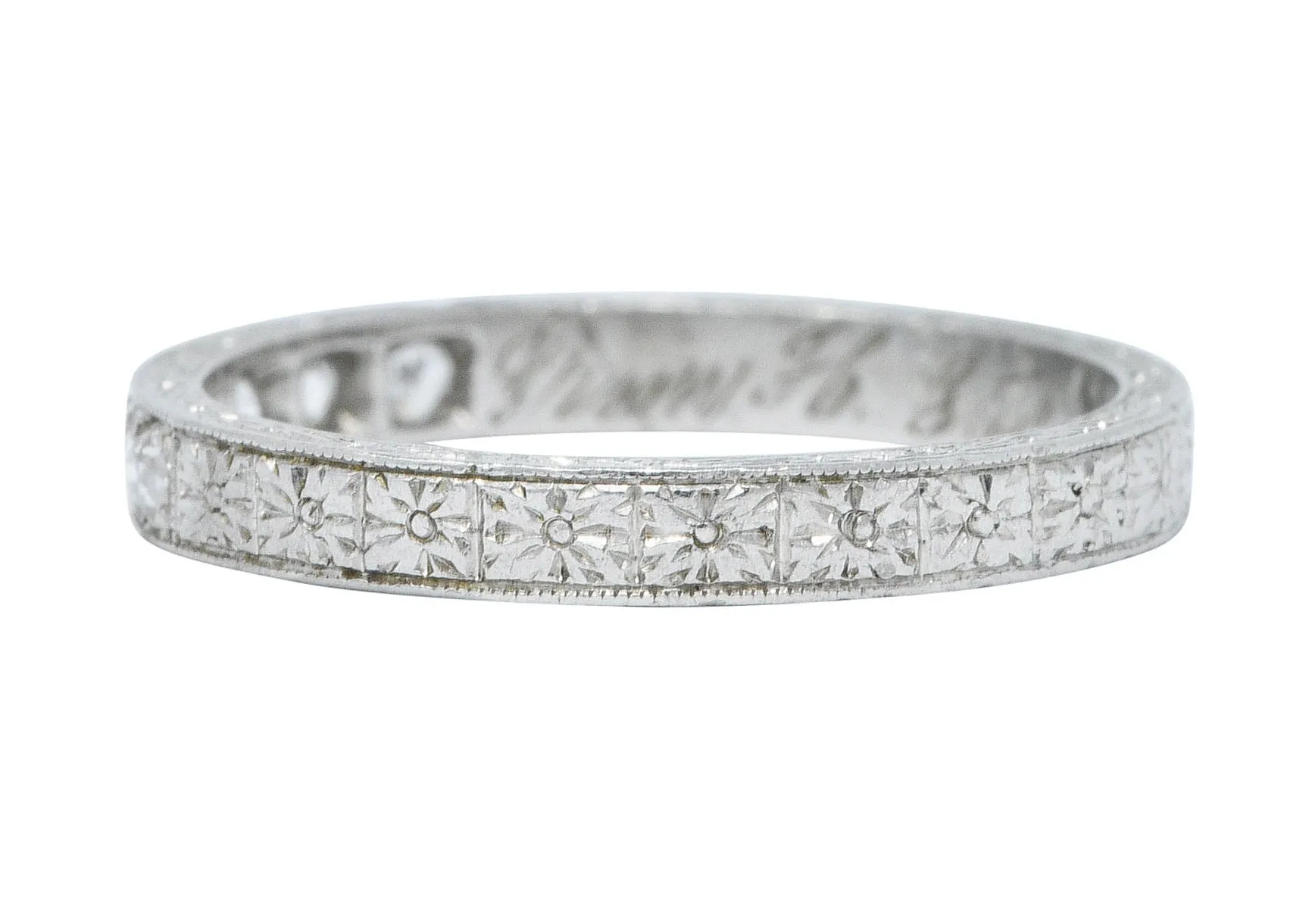 1920's Art Deco Diamond Platinum Floral Wedding Band Ring