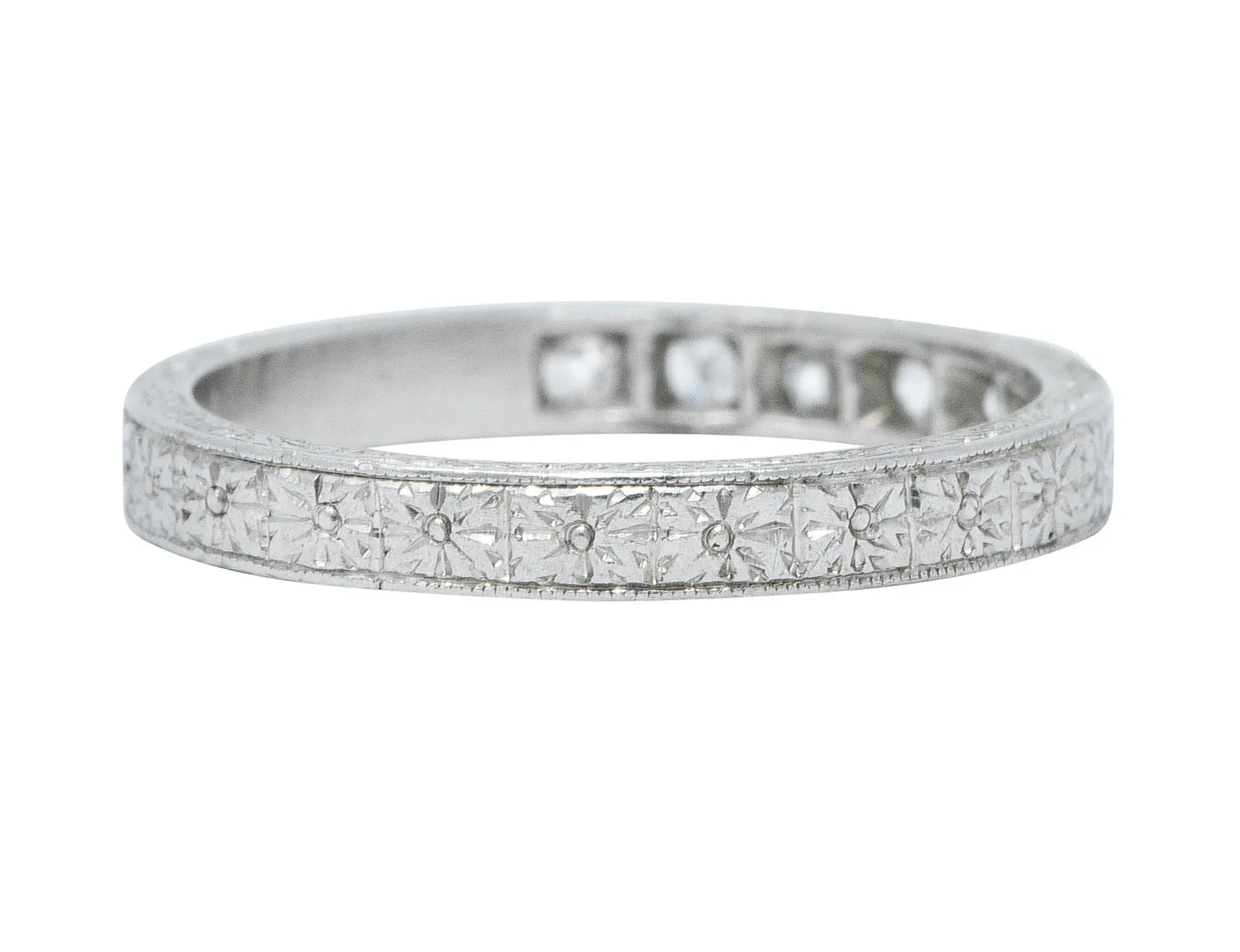 1920's Art Deco Diamond Platinum Floral Wedding Band Ring