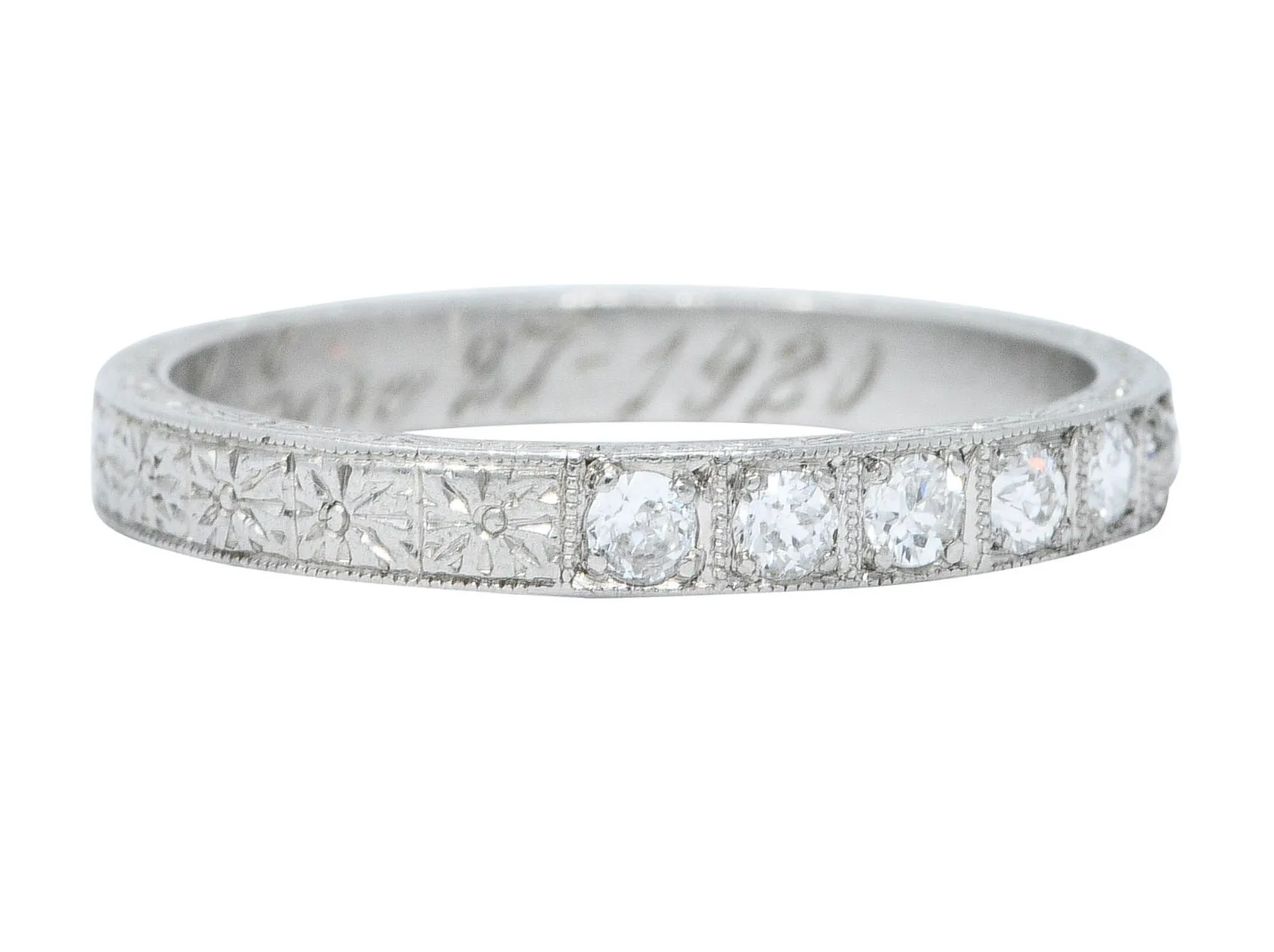 1920's Art Deco Diamond Platinum Floral Wedding Band Ring