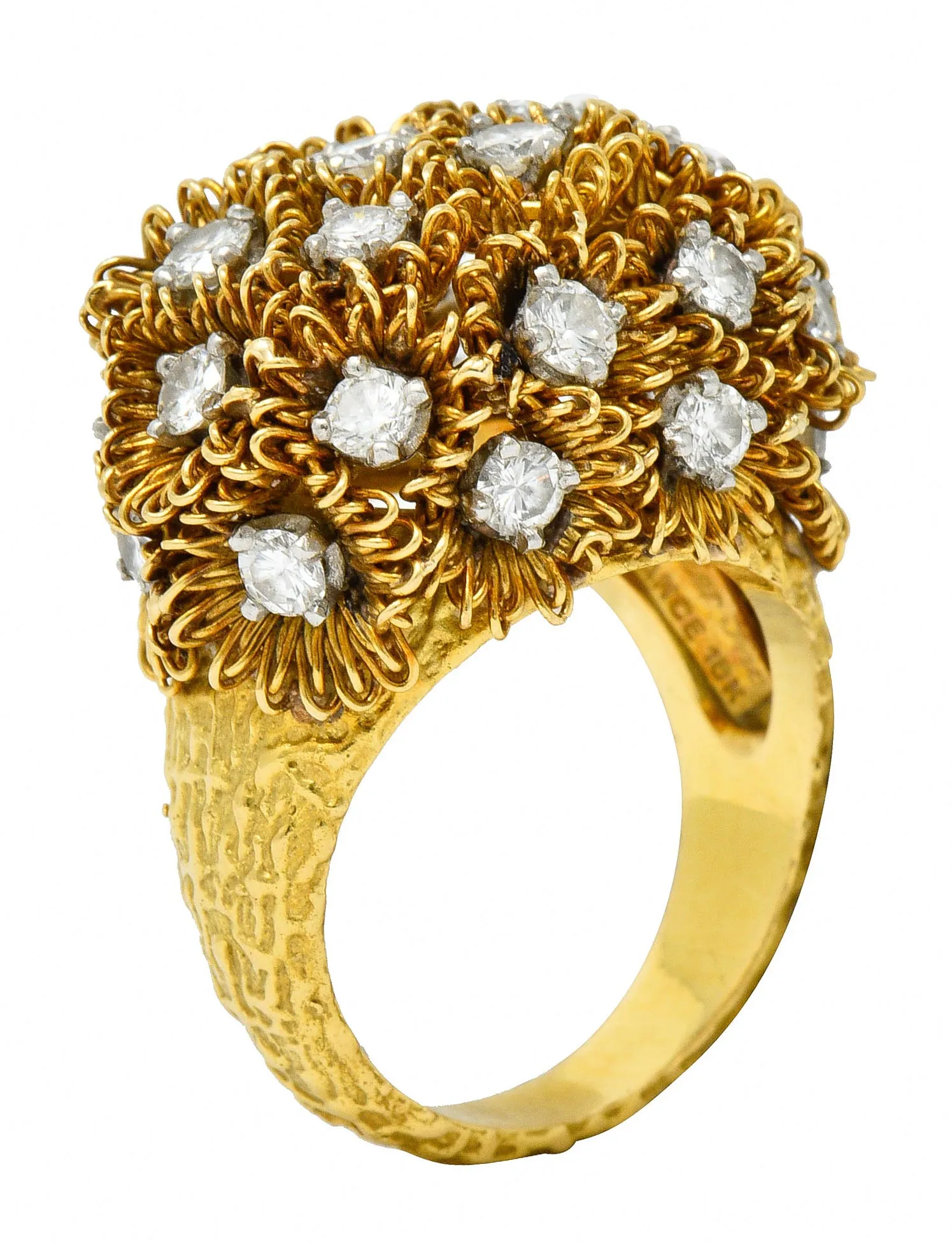 1960's Cartier France 2.50 CTW Diamond 18 Karat Gold Floral Bouquet Ring