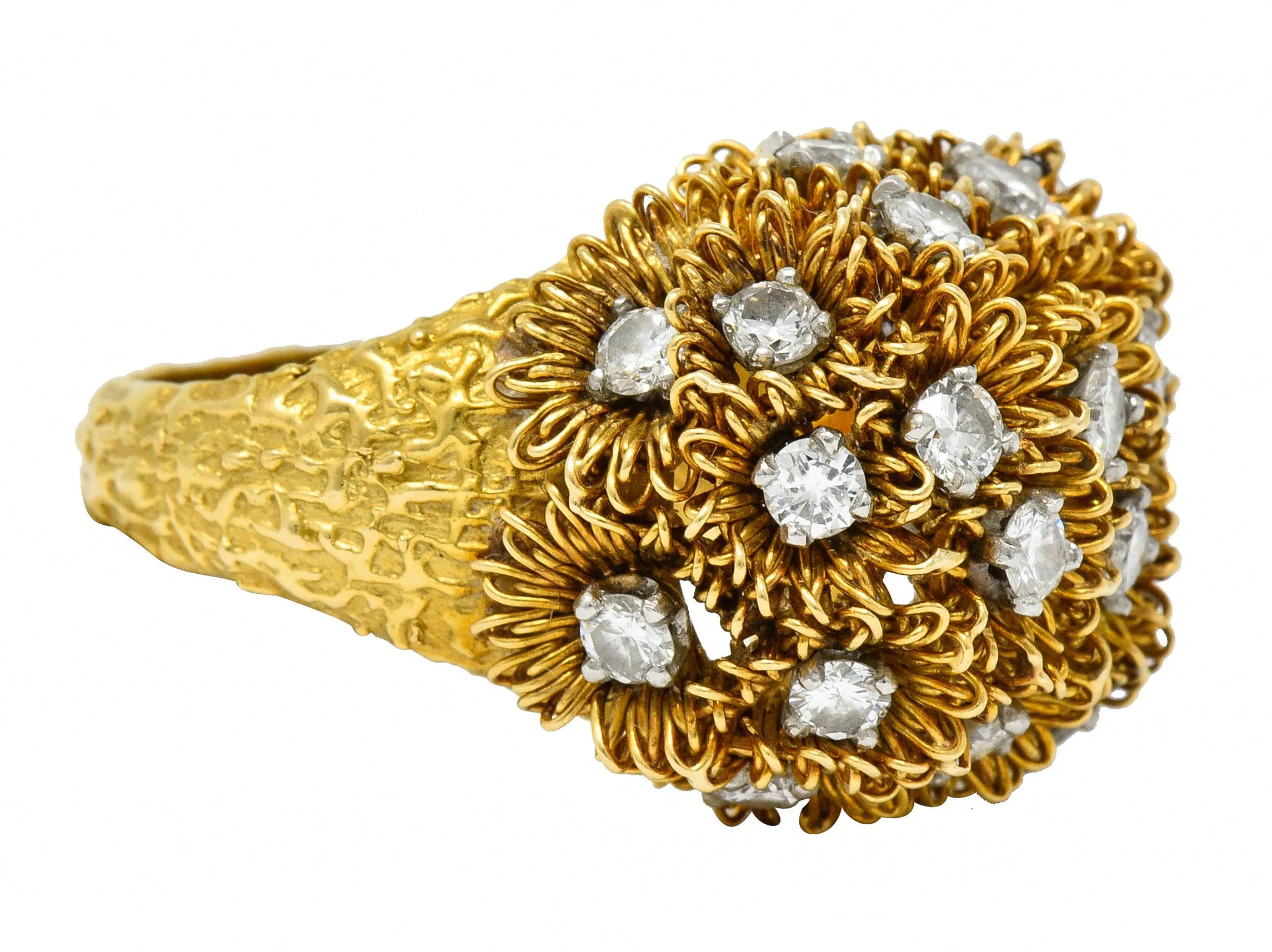 1960's Cartier France 2.50 CTW Diamond 18 Karat Gold Floral Bouquet Ring