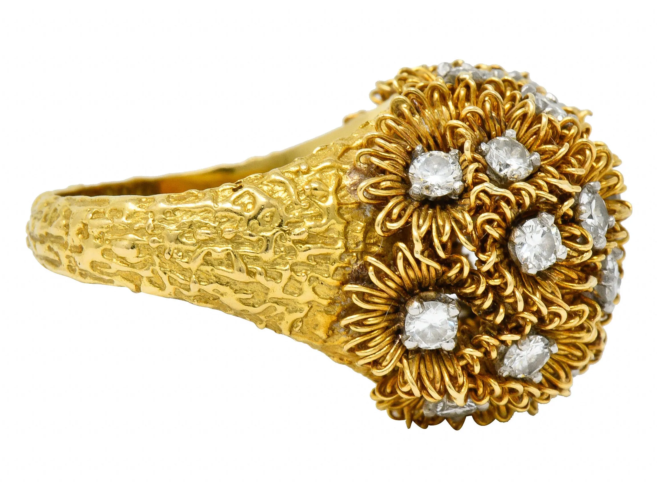 1960's Cartier France 2.50 CTW Diamond 18 Karat Gold Floral Bouquet Ring