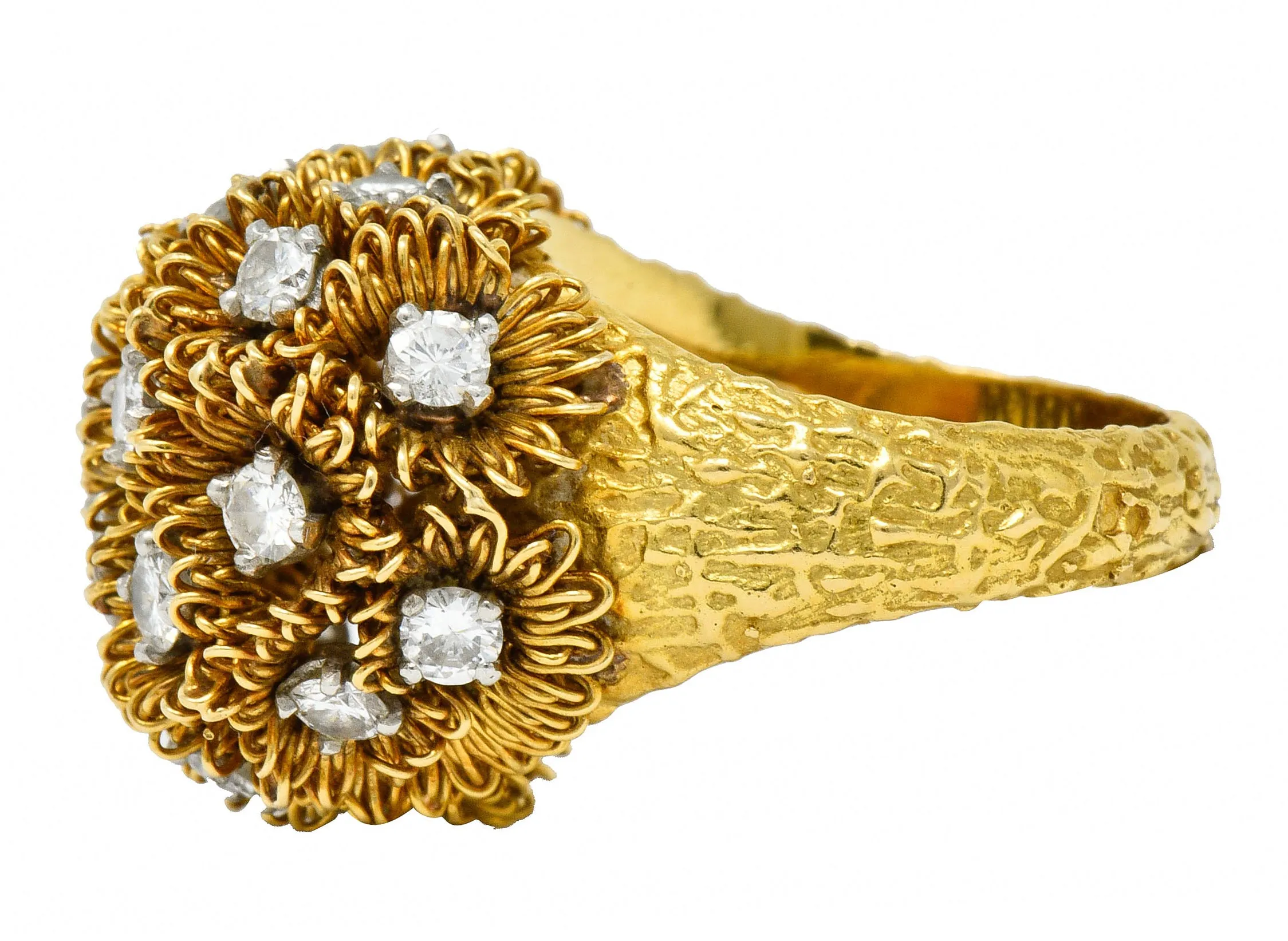 1960's Cartier France 2.50 CTW Diamond 18 Karat Gold Floral Bouquet Ring