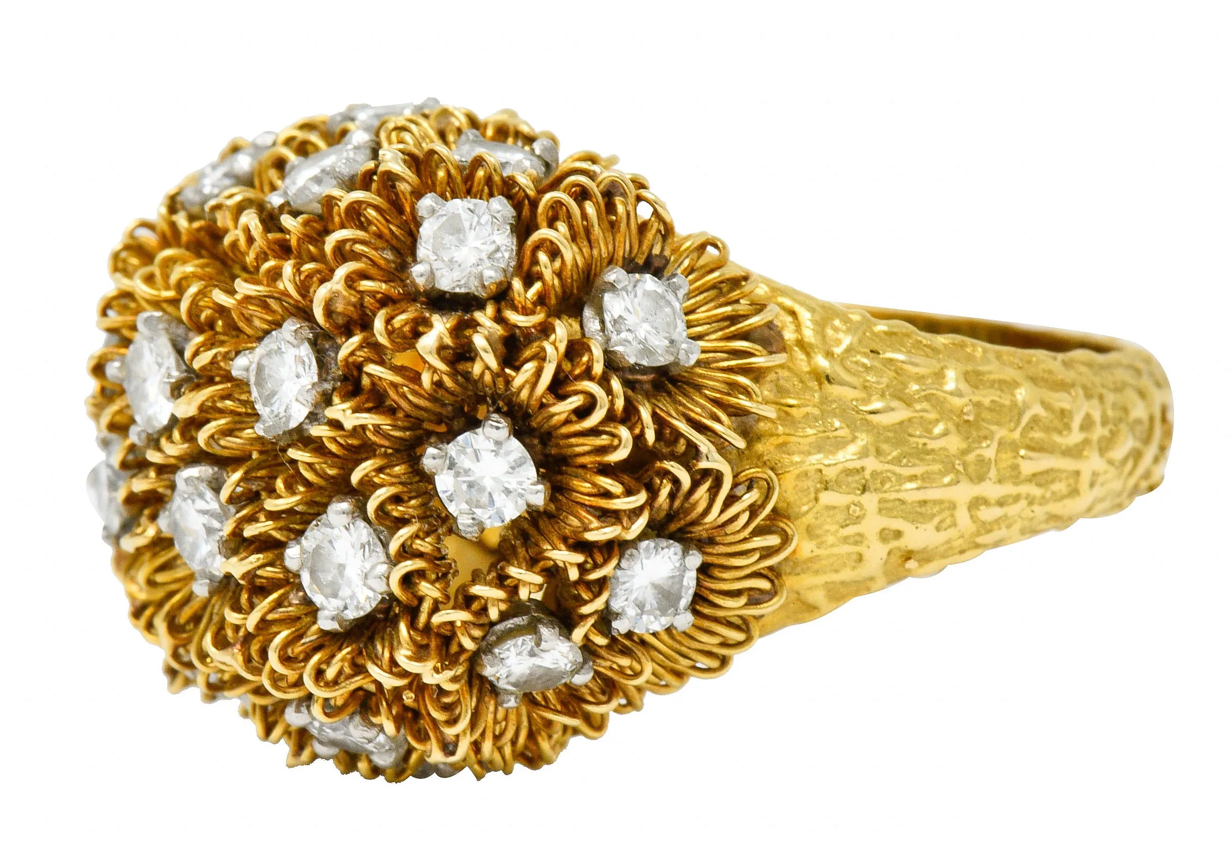 1960's Cartier France 2.50 CTW Diamond 18 Karat Gold Floral Bouquet Ring