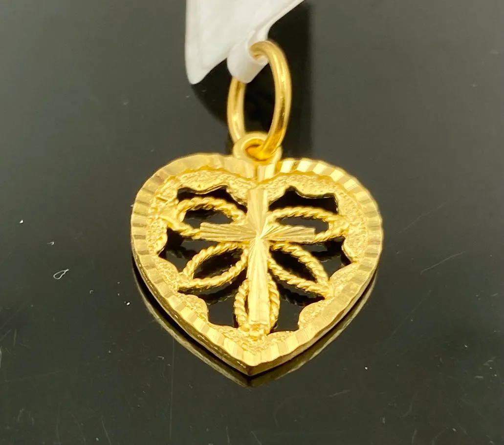 22k Pendant Solid Gold Religious Heart Shape Christianity floral DesignP3285