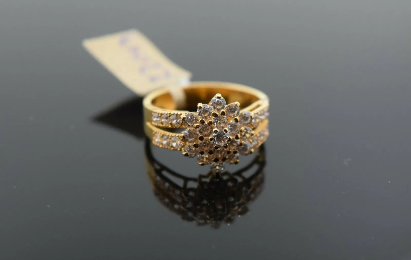 22k Ring Solid Gold Ring Ladies Jewelry Floral Stone Encrusted Design R2047