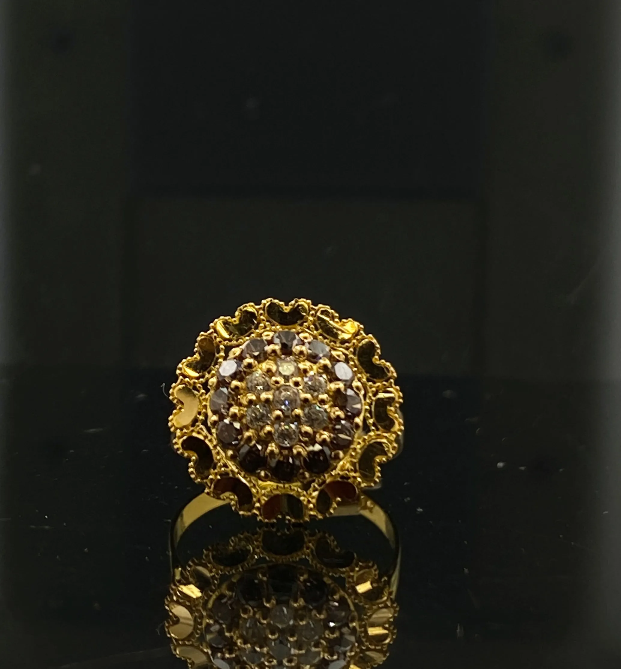 22K Solid Gold Floral Zircon Ring R5511