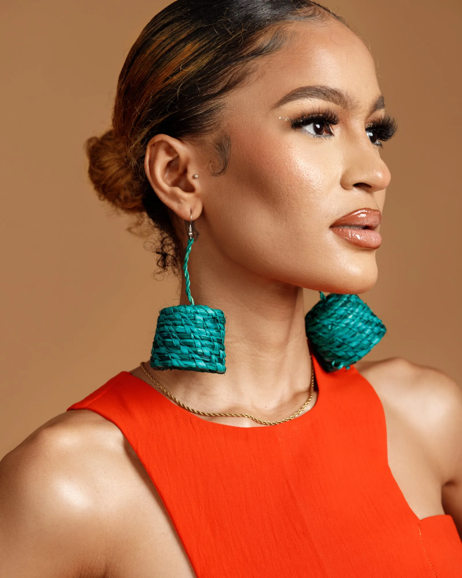 Agadez Raffia Statement Earrings -Green