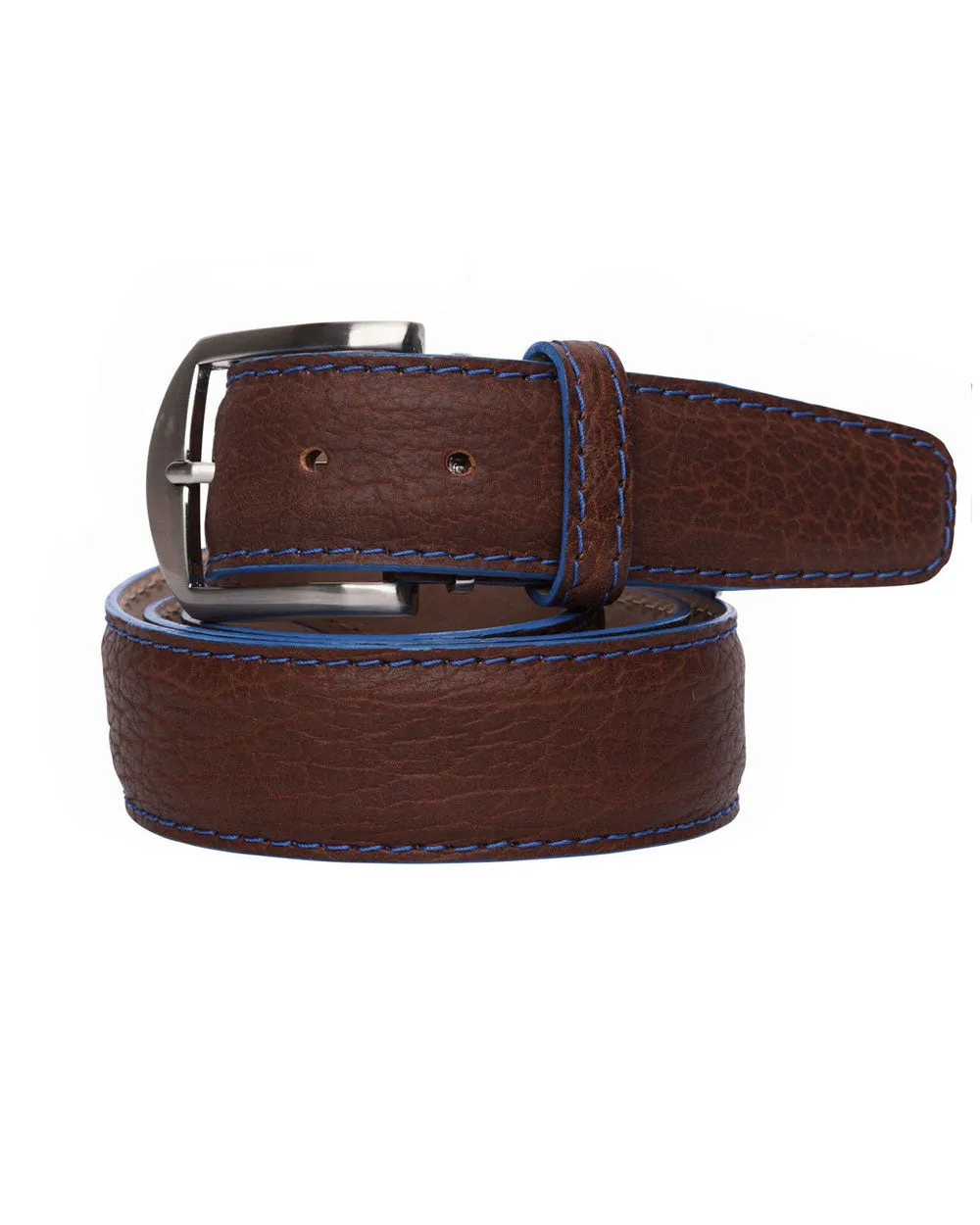 American Bison Border Stitch Belt in Cognac