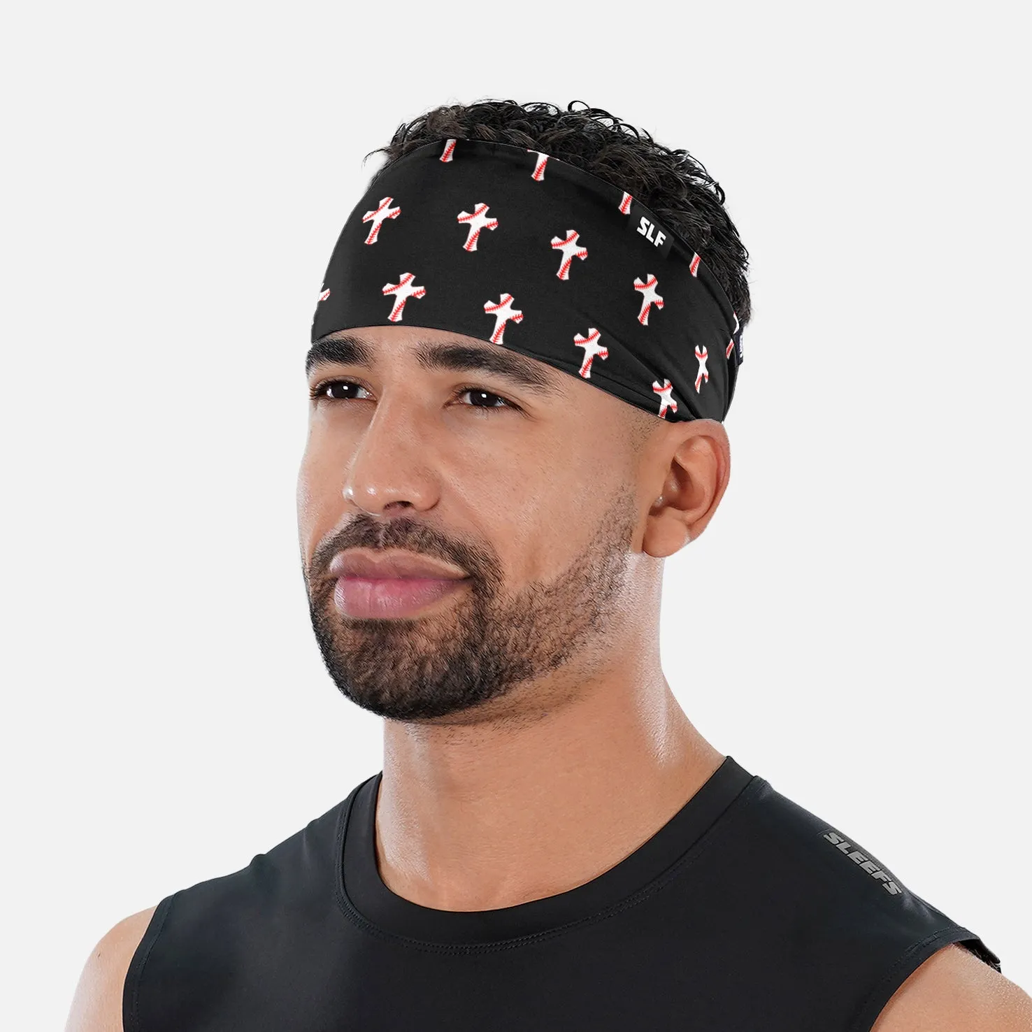 Baseball Cross Pattern Black Headband