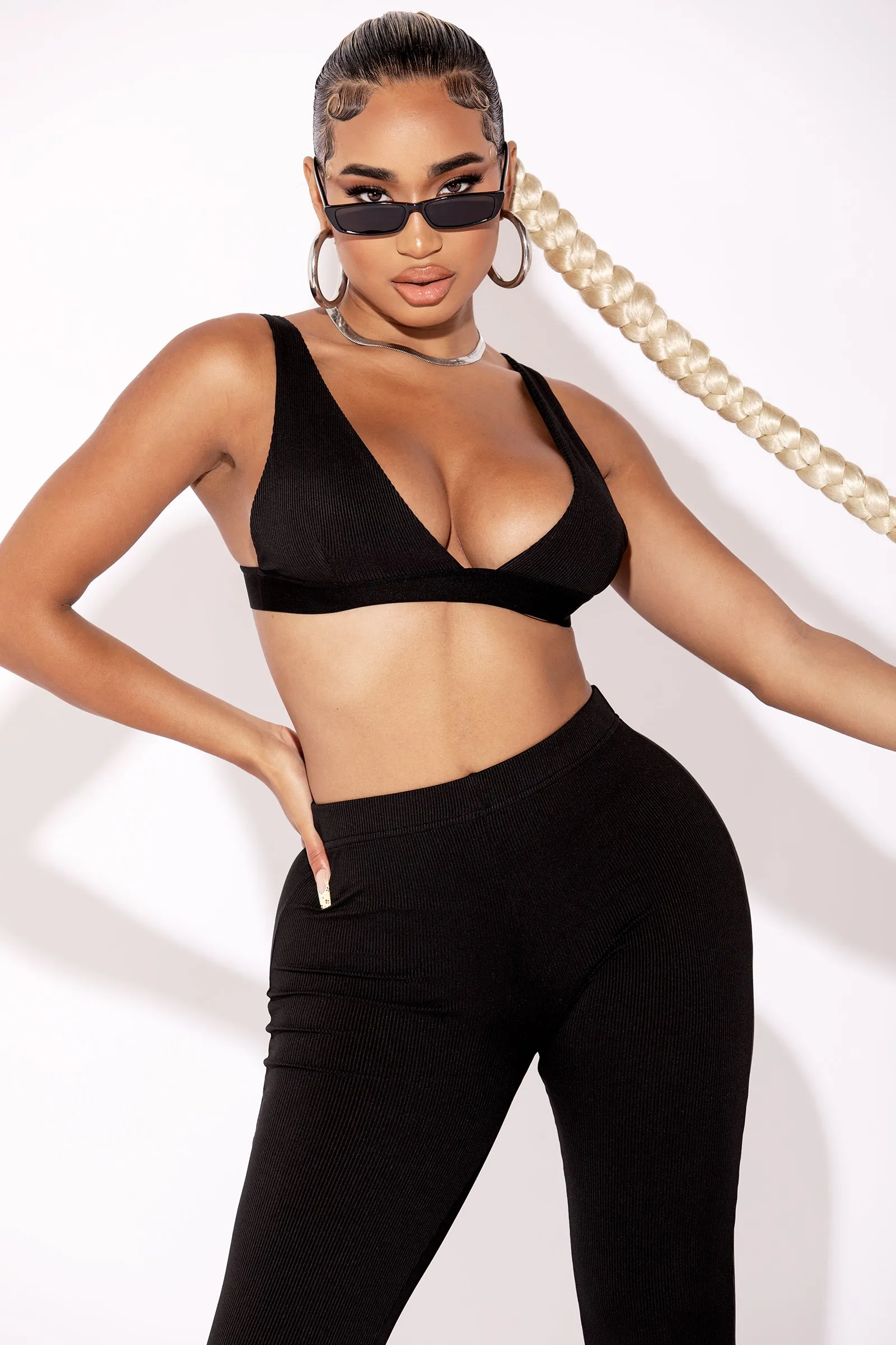 Black Deep V Neck Bralette & Legging Set