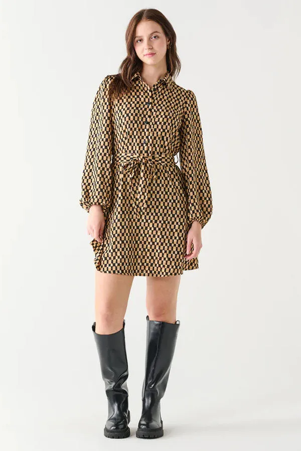 Black Tape Printed Shirt Dress