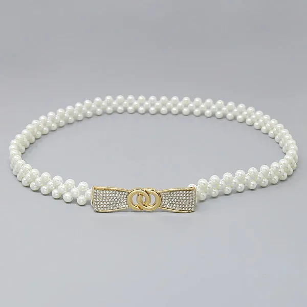 Bow Buckle Pearl Beaded Stretch Belt