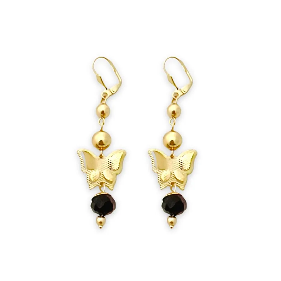 Butterfly black beads dangle lever back 18k of gold plated earrings