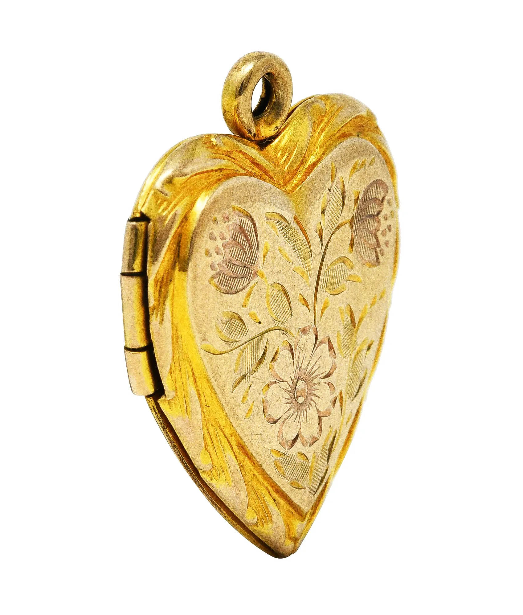 Carl Art Inc 1950's 10 Karat Gold Floral Heart Locket Pendant