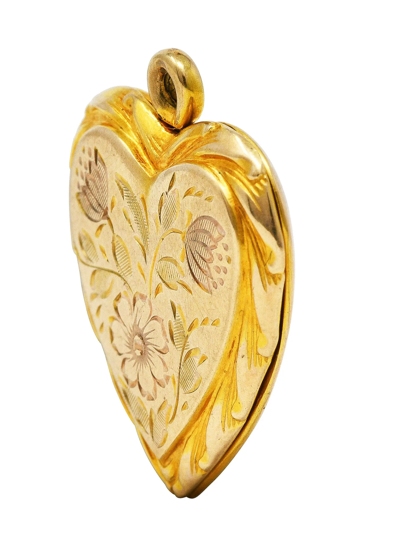 Carl Art Inc 1950's 10 Karat Gold Floral Heart Locket Pendant