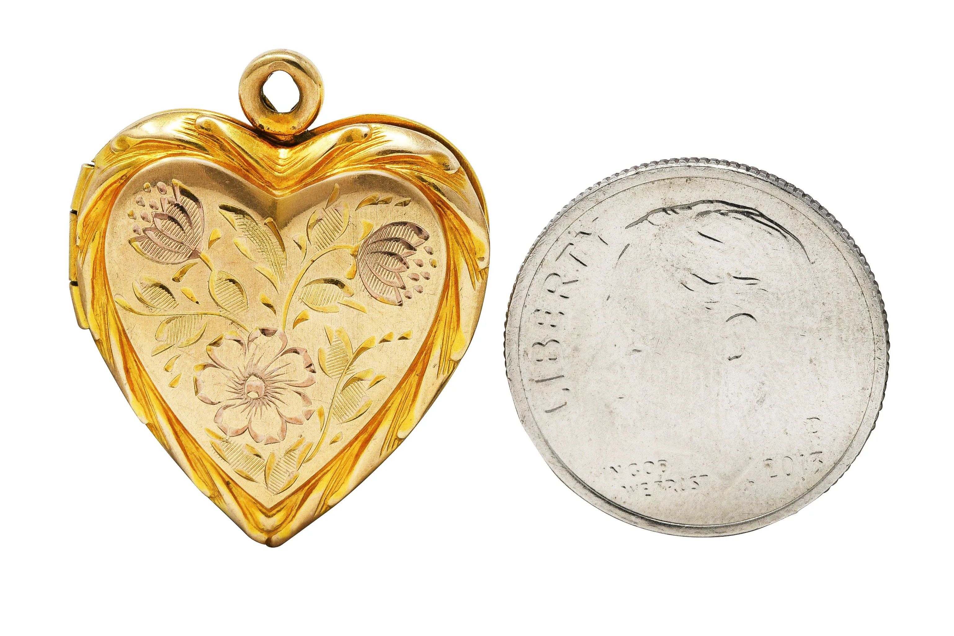 Carl Art Inc 1950's 10 Karat Gold Floral Heart Locket Pendant