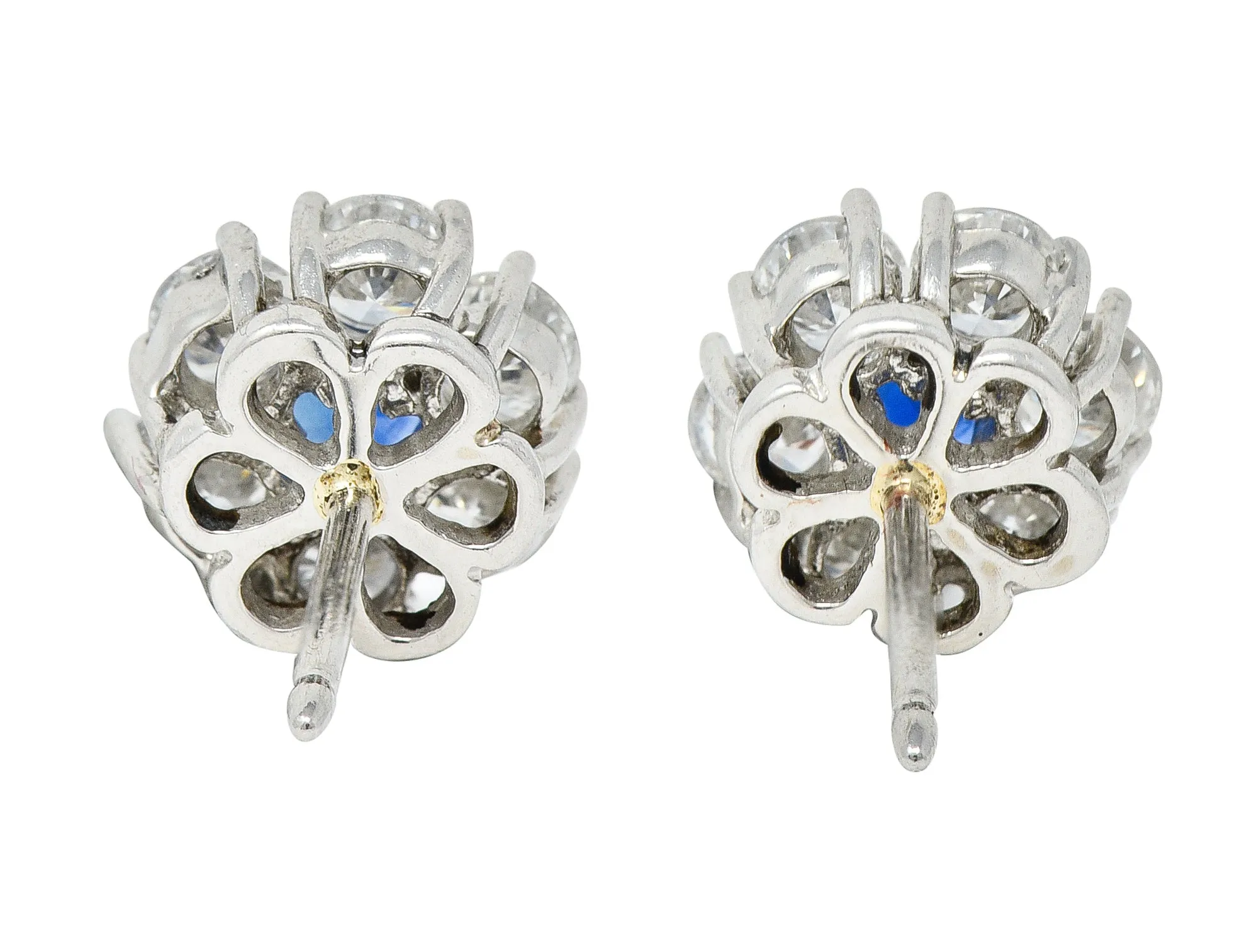 Contemporary 2.32 CTW Diamond Sapphire Platinum Floral Cluster Earrings