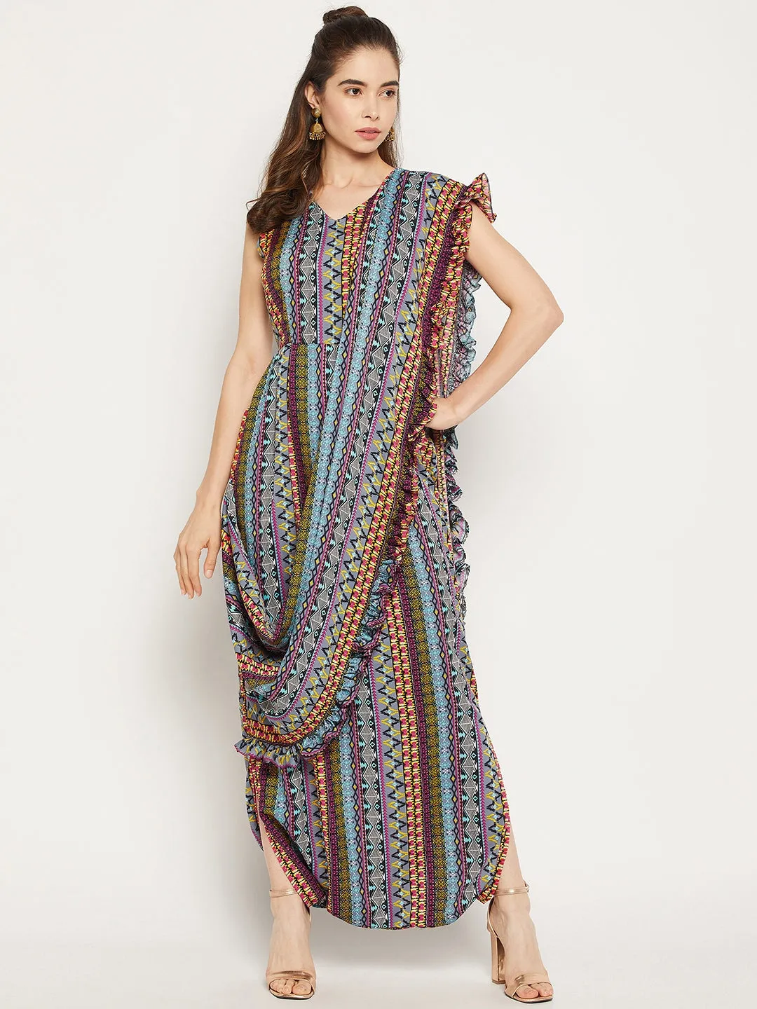 Dhoti Jumpsuit with Attached Dupatta