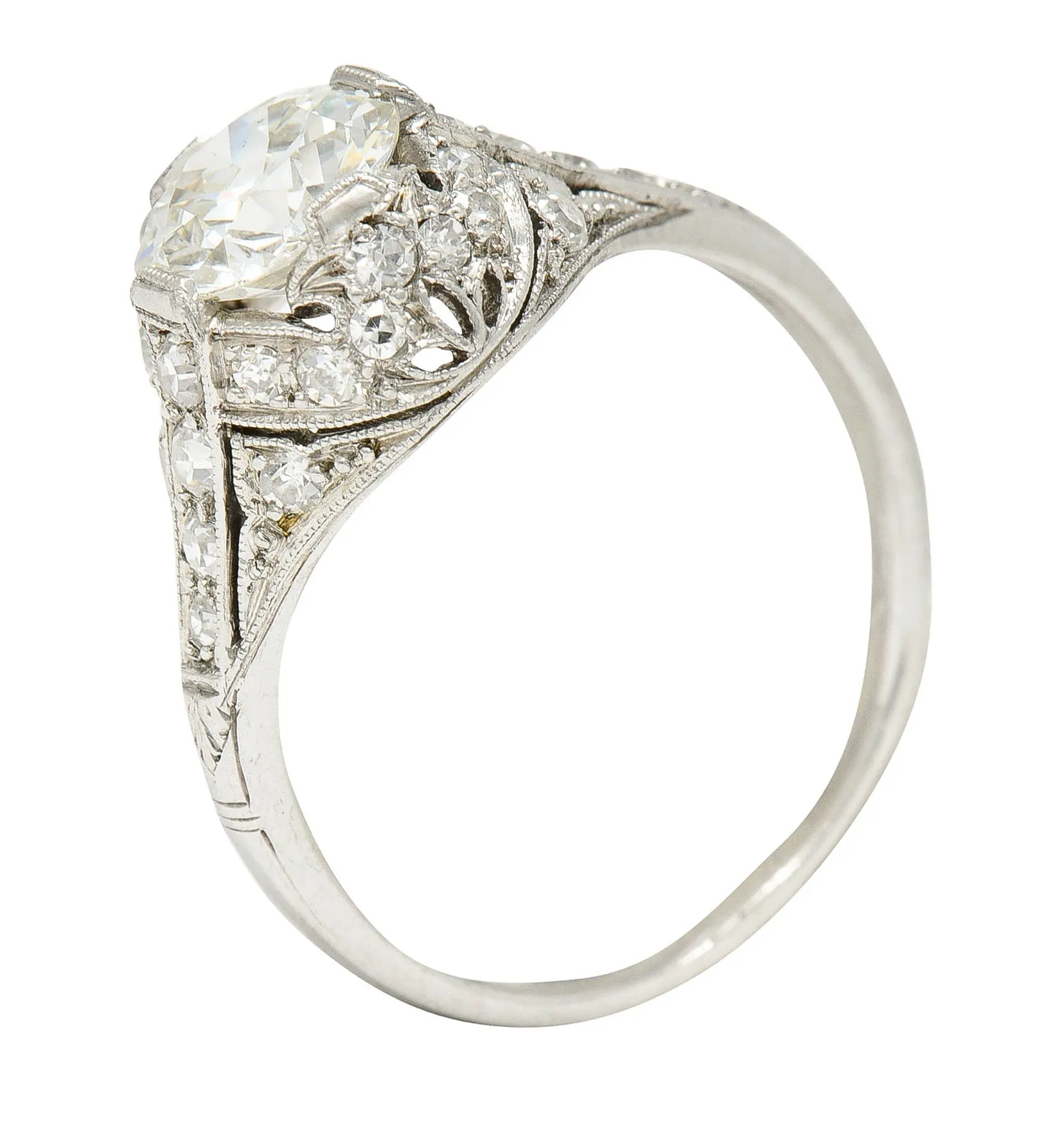 Edwardian 1.75 CTW Diamond Platinum Floral Engagement Ring