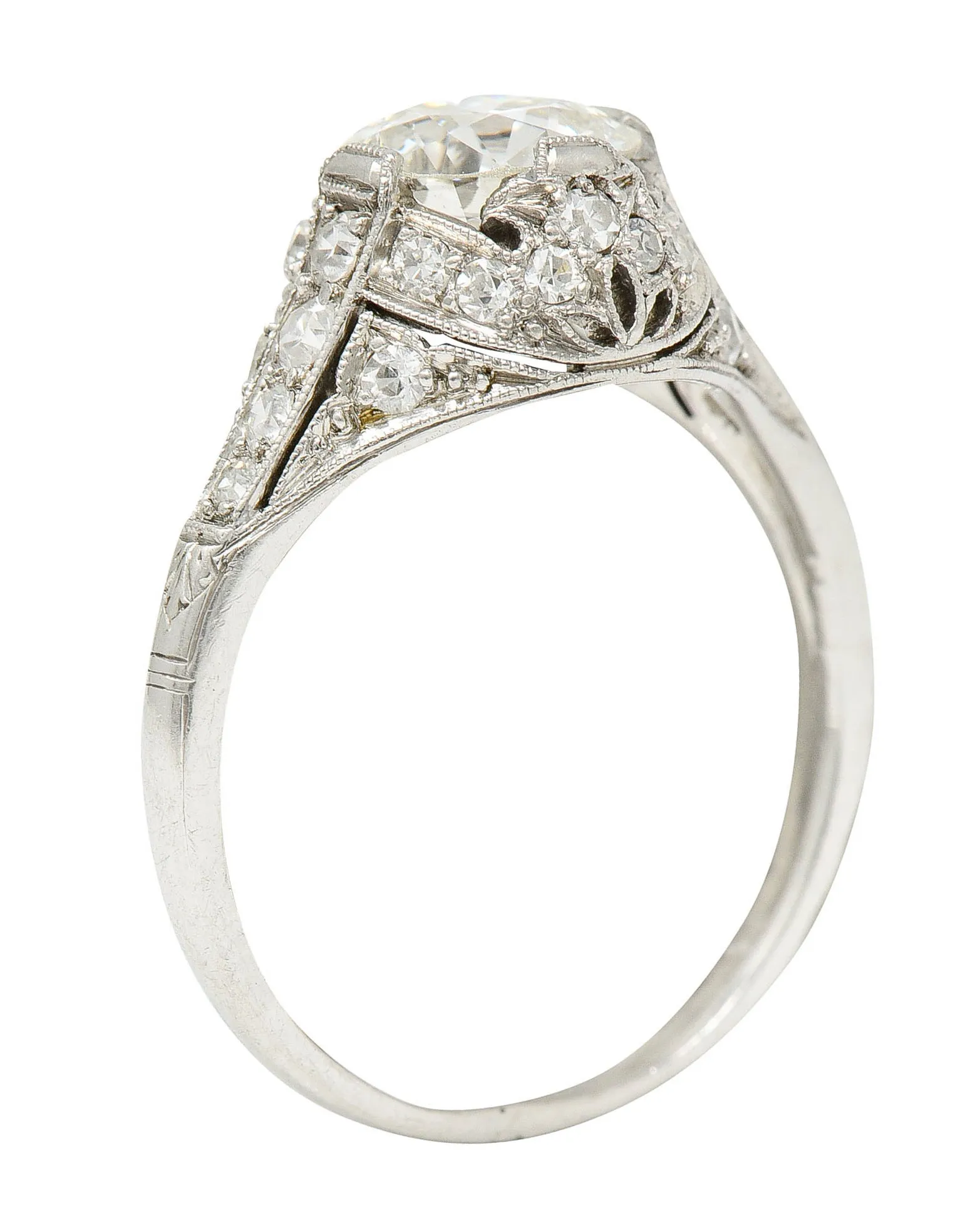 Edwardian 1.75 CTW Diamond Platinum Floral Engagement Ring