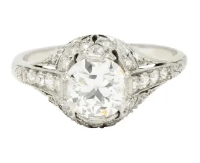 Edwardian 1.75 CTW Diamond Platinum Floral Engagement Ring