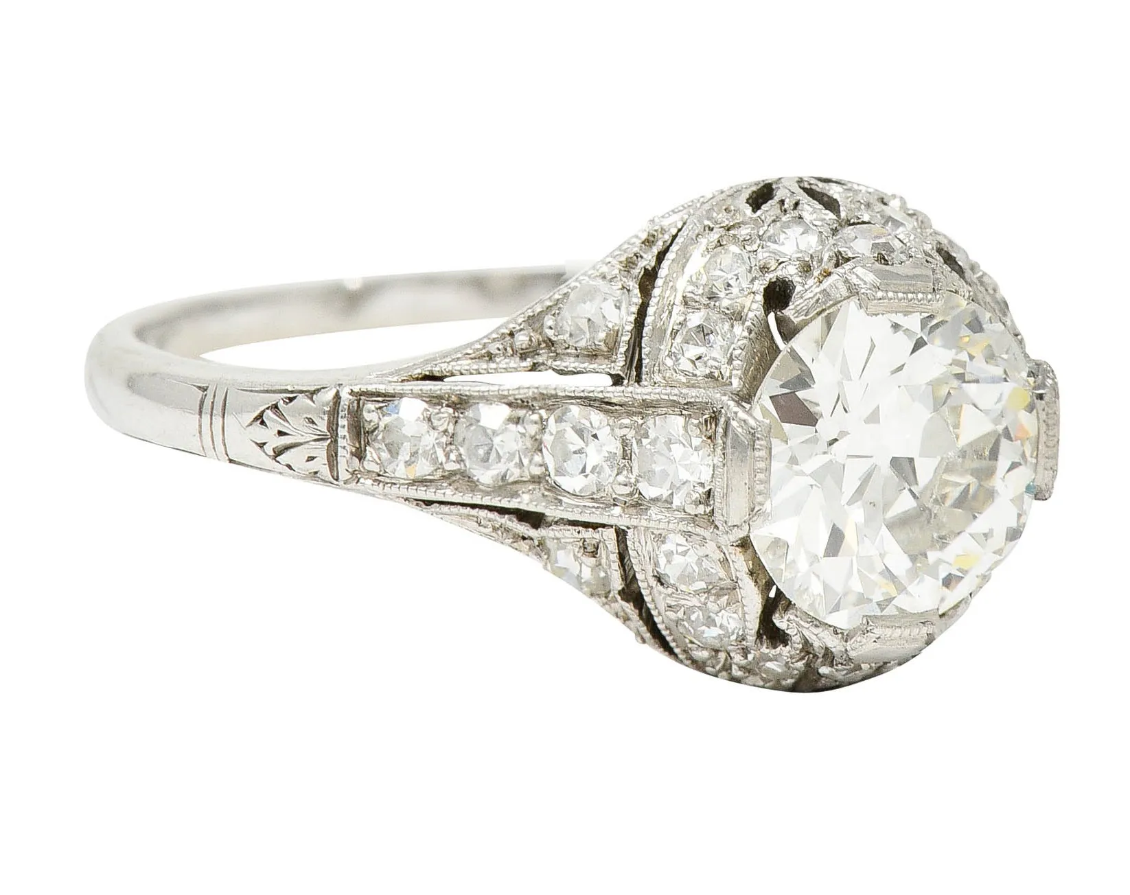 Edwardian 1.75 CTW Diamond Platinum Floral Engagement Ring