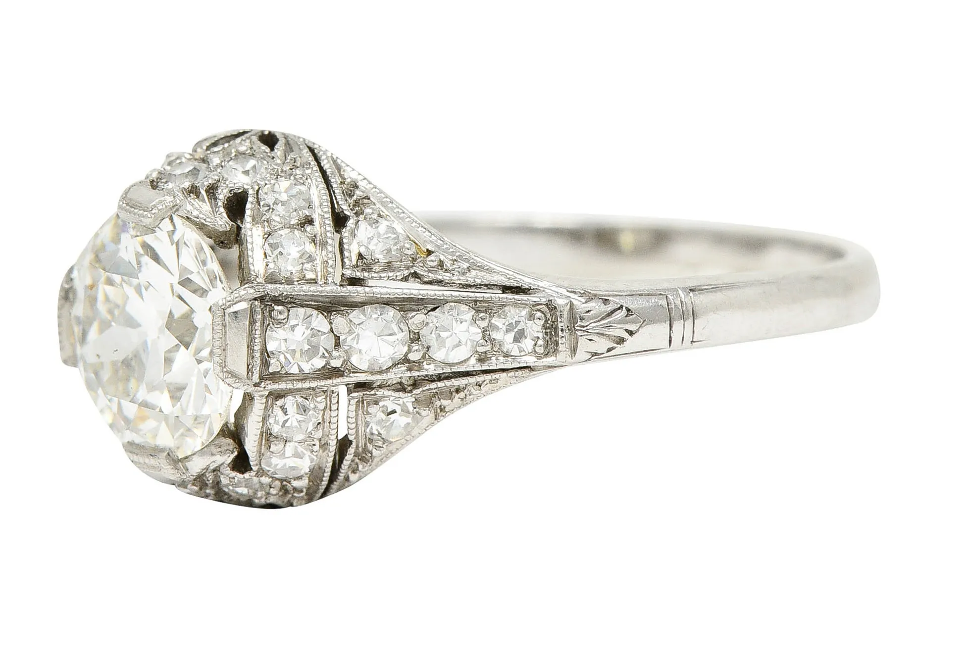 Edwardian 1.75 CTW Diamond Platinum Floral Engagement Ring