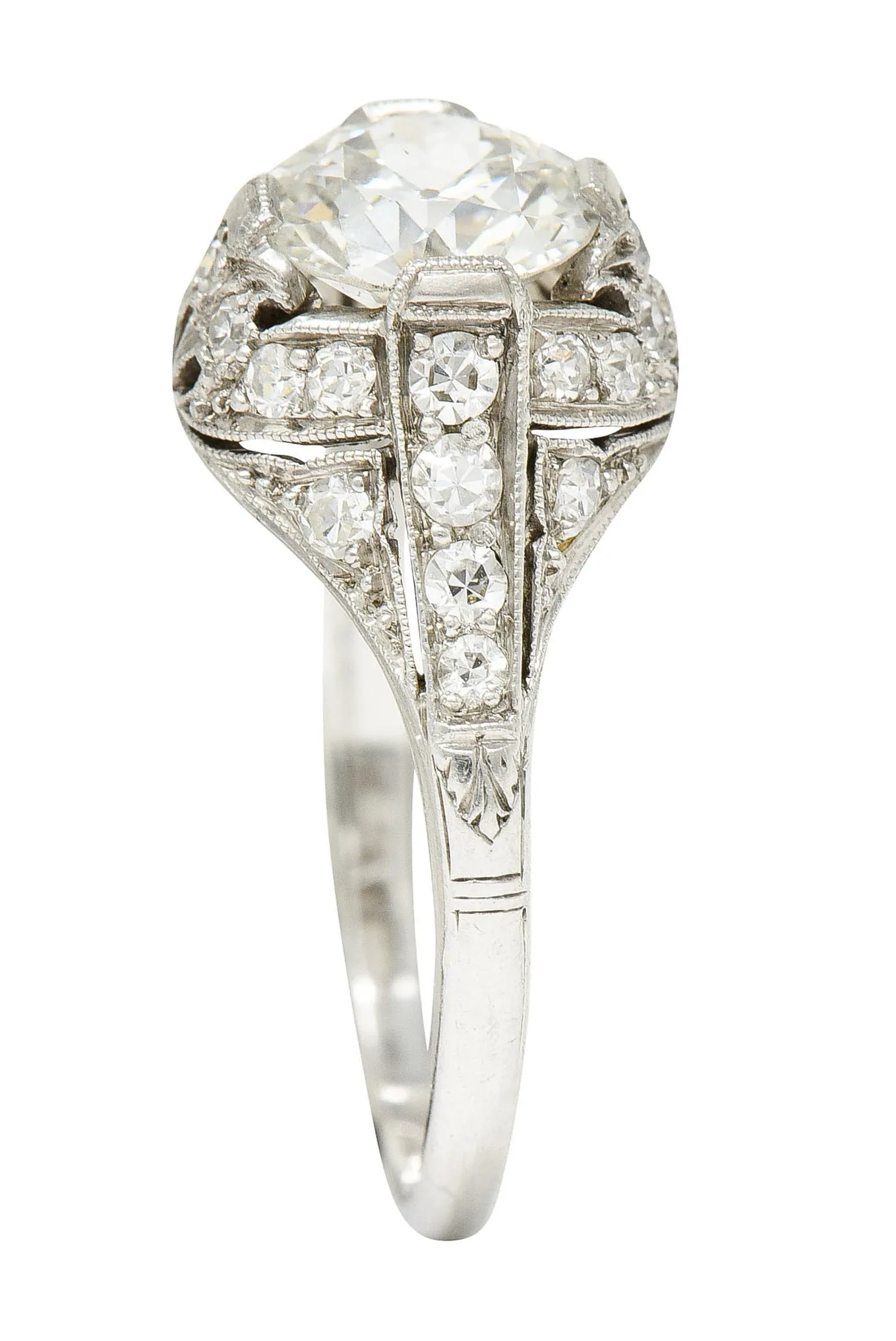 Edwardian 1.75 CTW Diamond Platinum Floral Engagement Ring