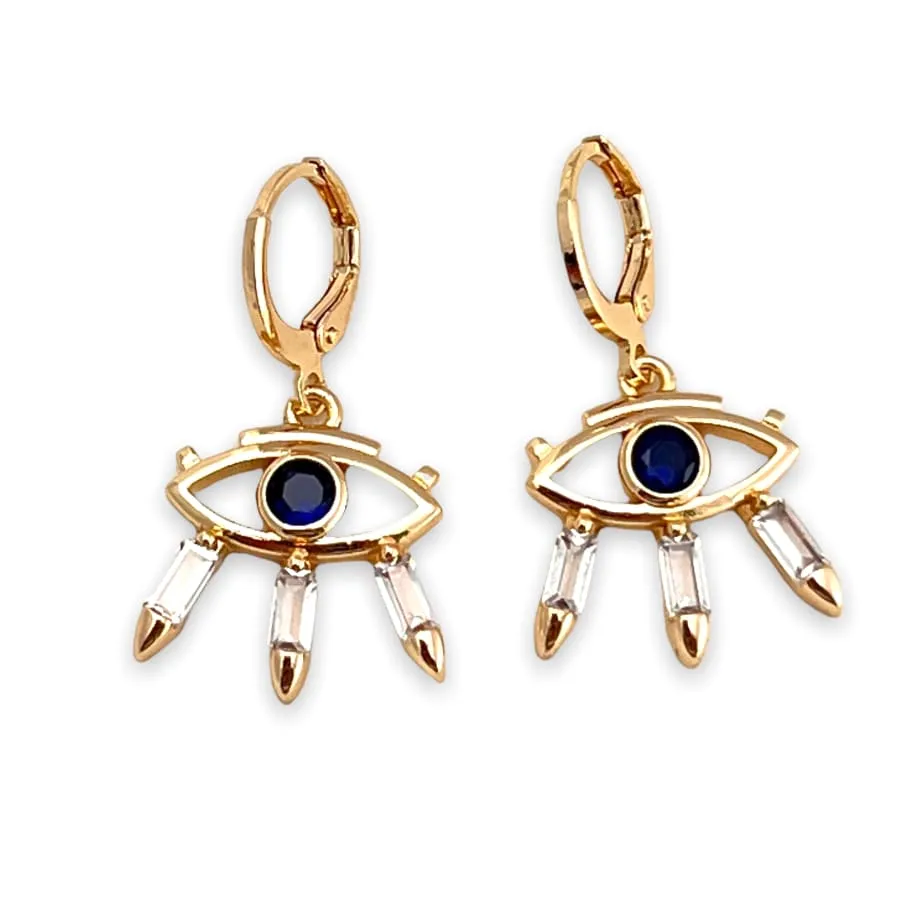 Evil eye blue stone center drop earrings in 18k of gold plated