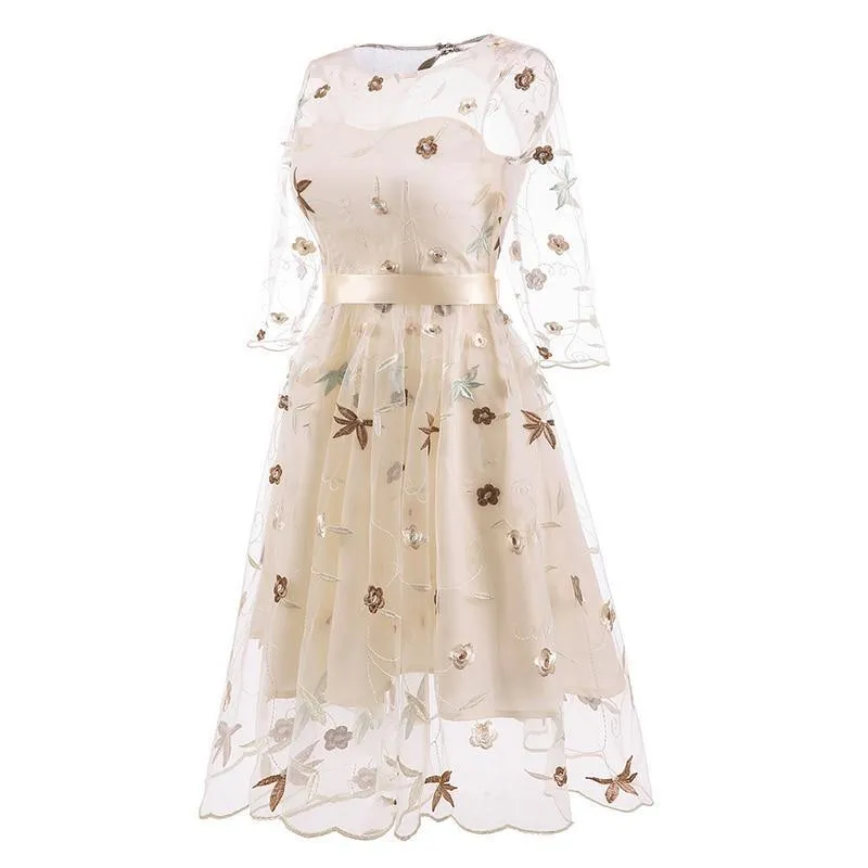 Floral Embroidered Tulle Dress