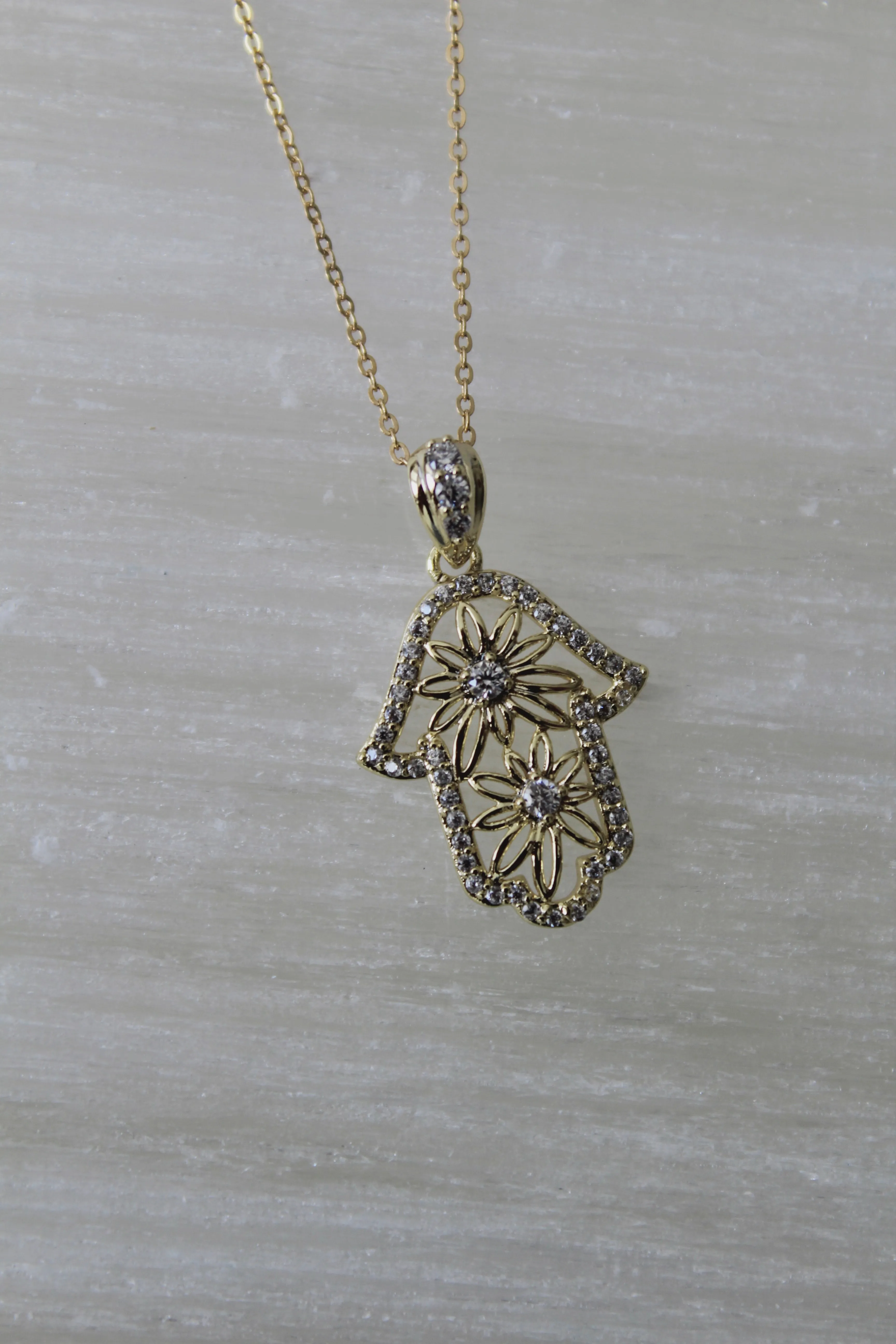 Floral Hamsa Necklace