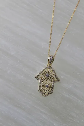 Floral Hamsa Necklace