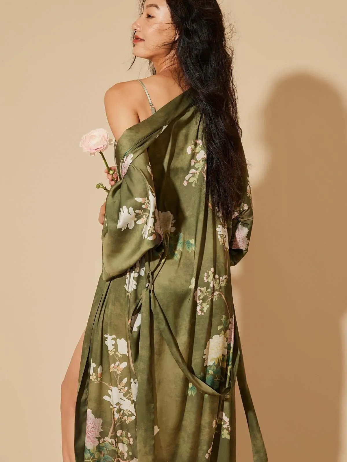 Floral Olive Kimono Robe