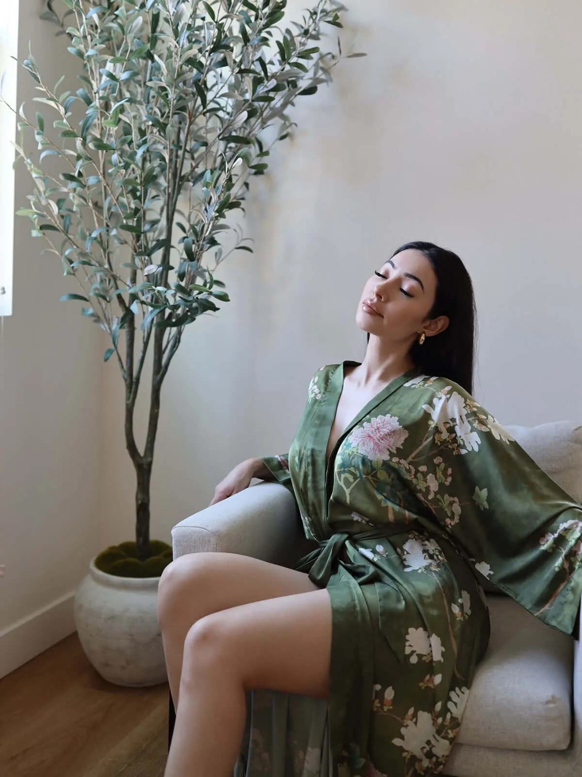 Floral Olive Kimono Robe