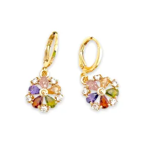 Flower multicor stones drop earrings in 18k of gold plated