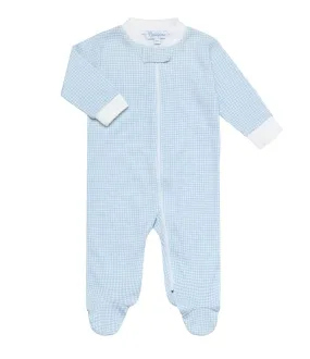 Gingham Zipper Footie - Blue