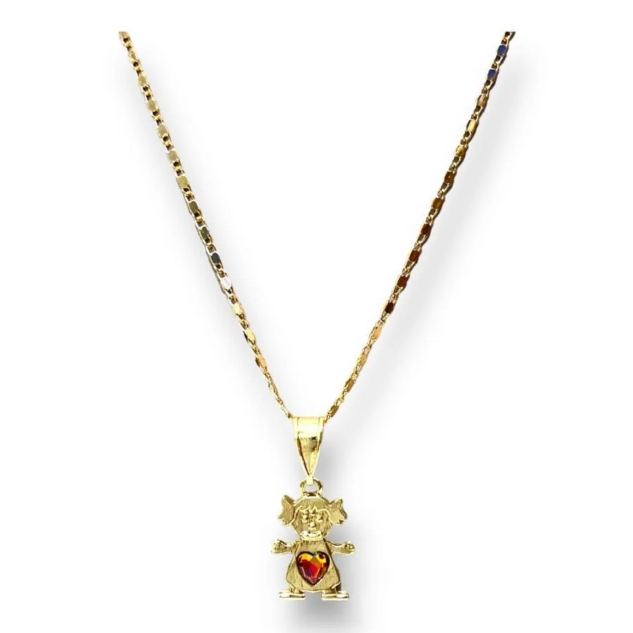 Girl color stone charm pendant necklace in of 14k of gold plated