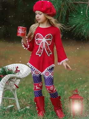 Girls Asymmetric Long Sleeve Ombre Pom Pom Tunic And Legging Set