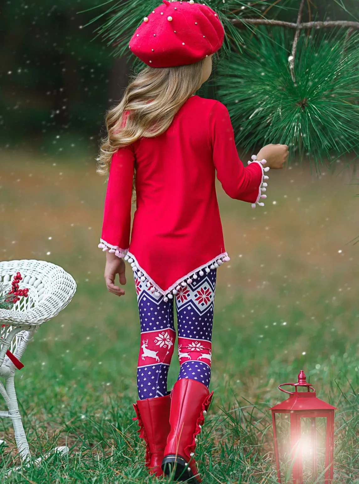 Girls Asymmetric Long Sleeve Ombre Pom Pom Tunic And Legging Set