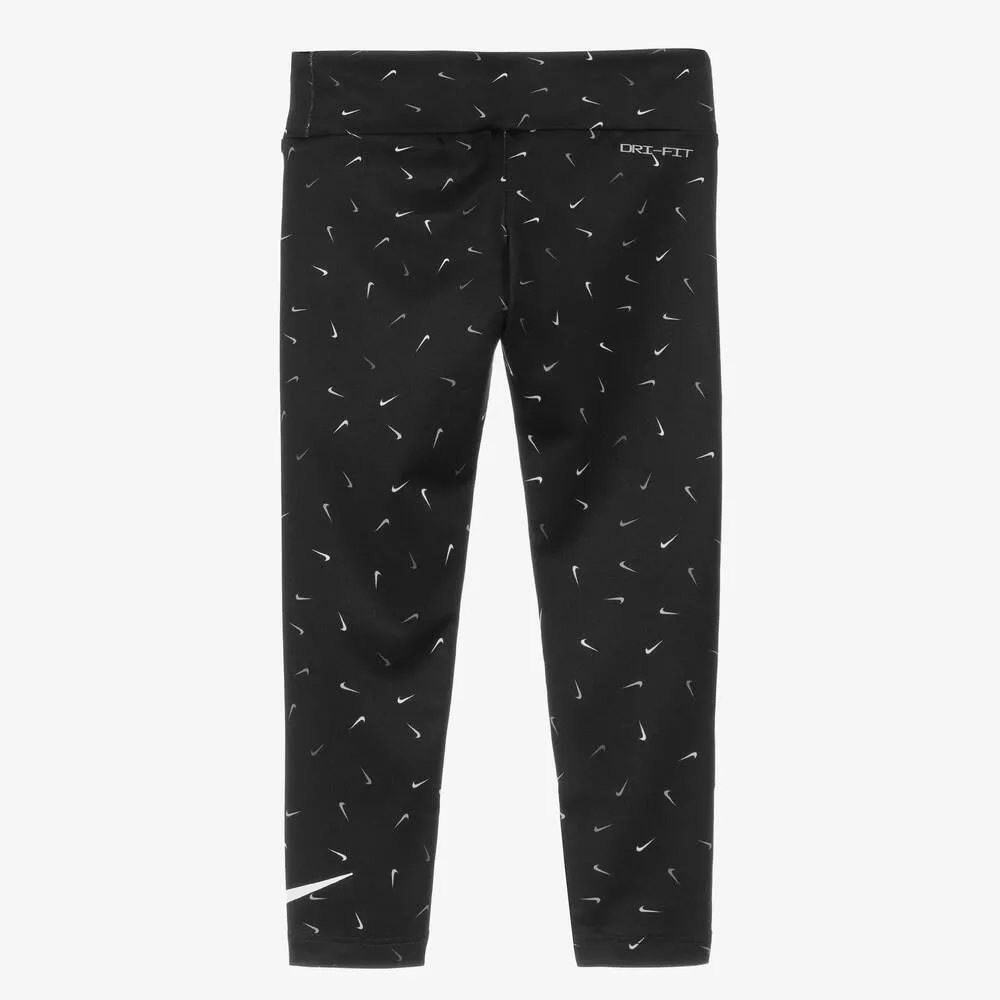 Girls Black Swoosh Leggings