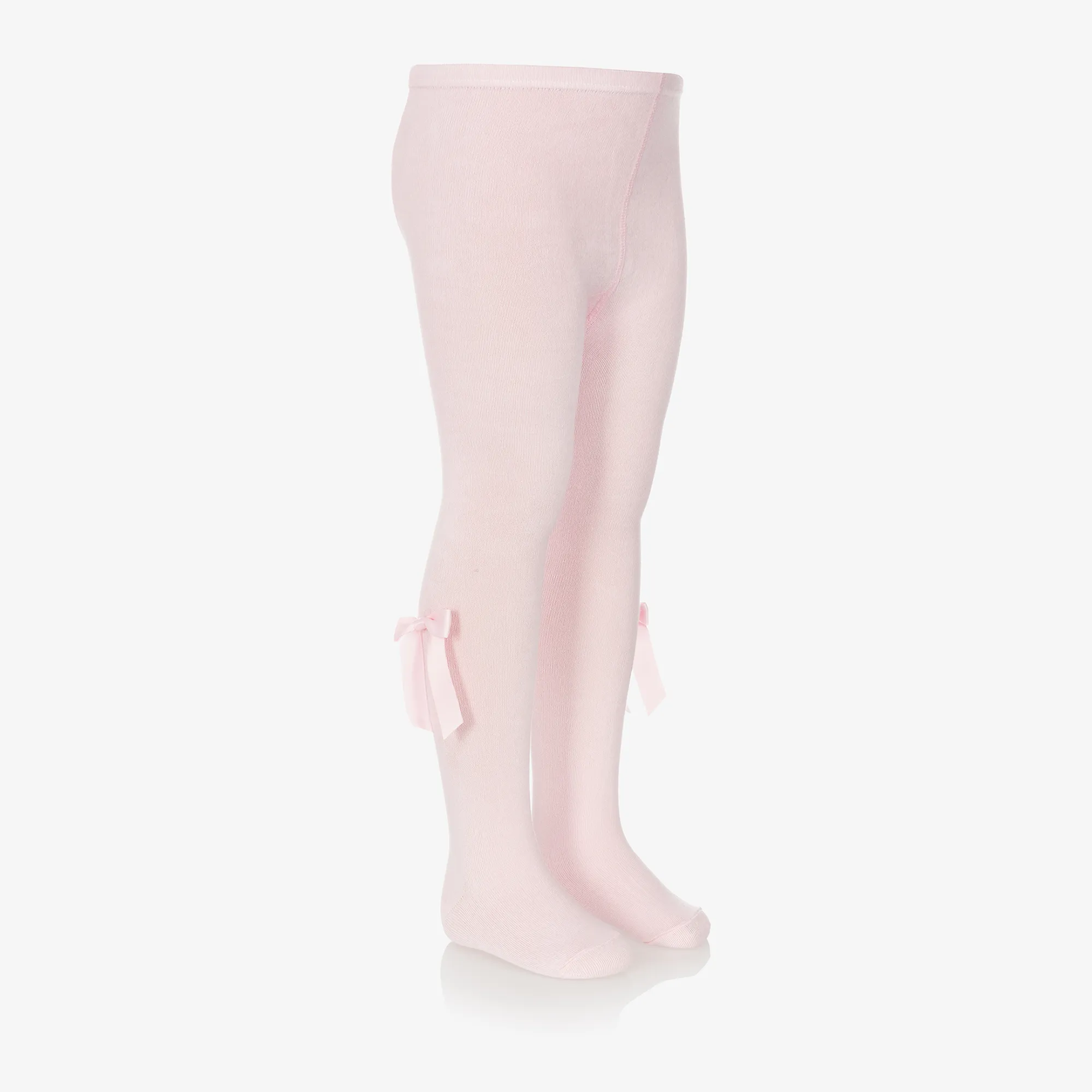 Girls Pink Cotton Bow Tights 