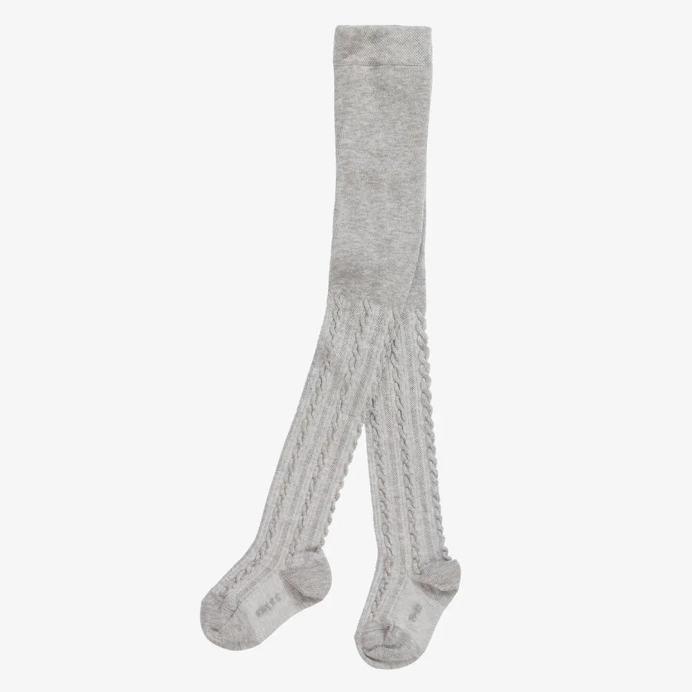 Grey Cable Knit Cotton Tights