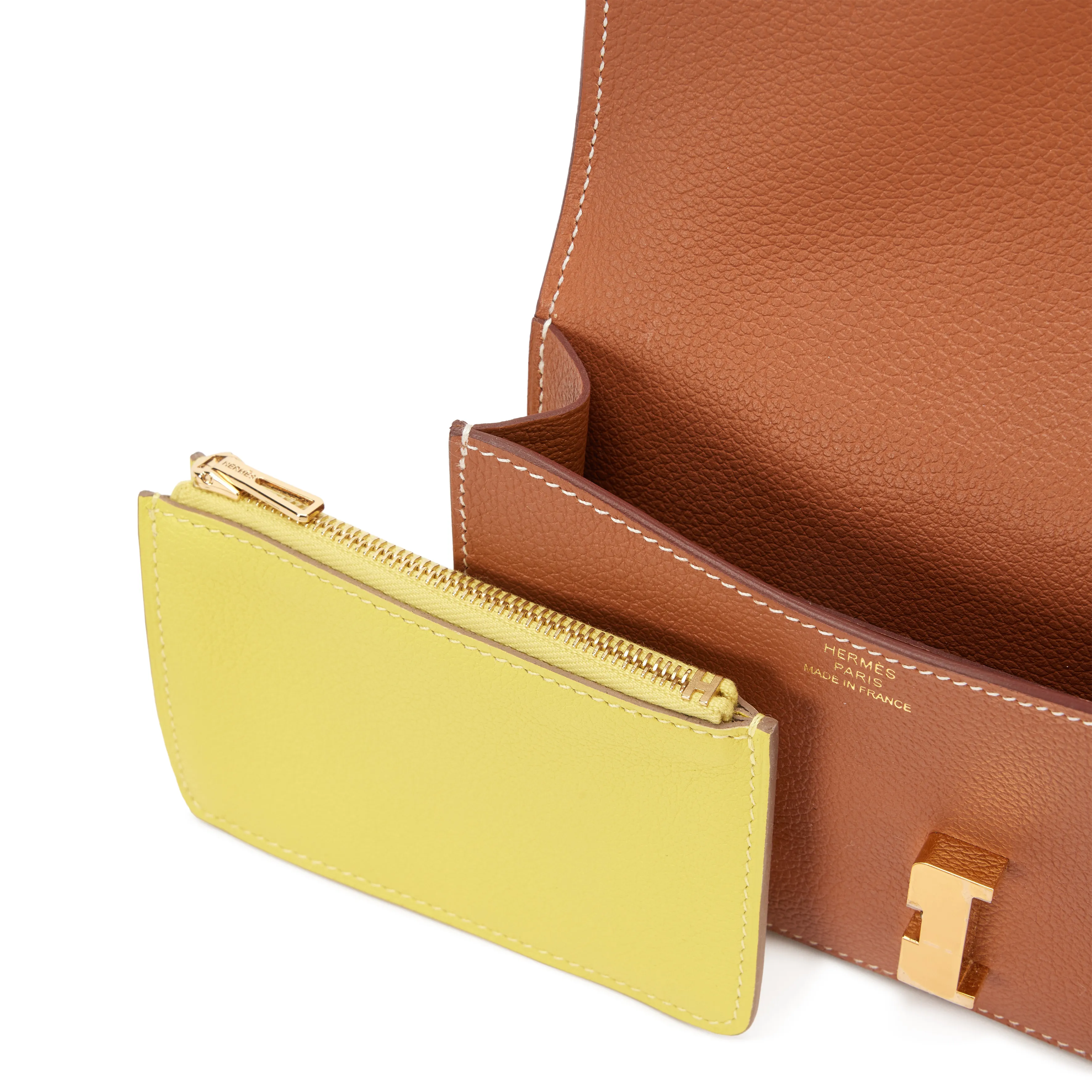 Hermès  Gold and Lime Evercolor Bicolor Constance Slim Wallet Gold Hardware, 2023 and Gold Epsom Pop H 15 Belt Rose Gold Hardwar