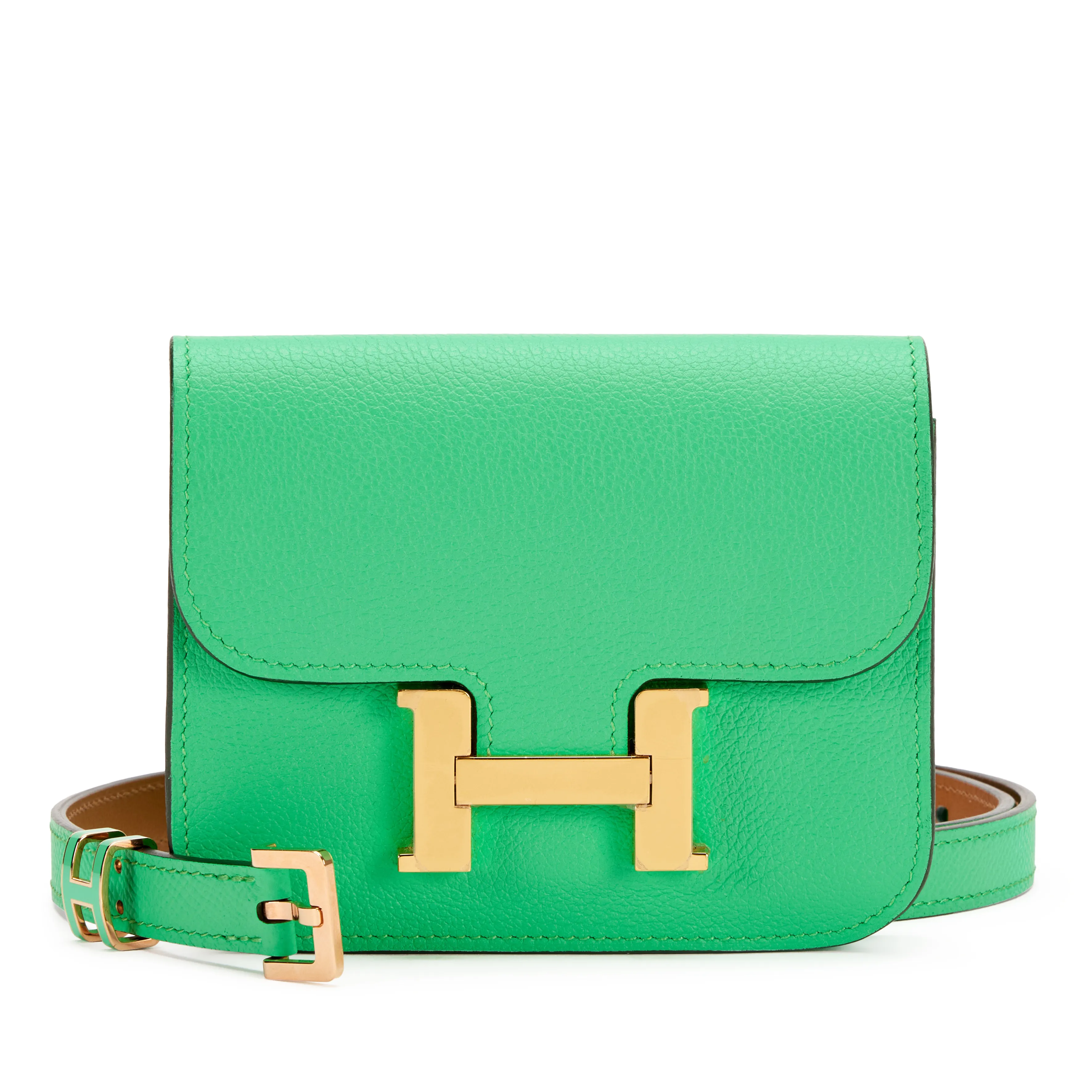 Hermès Vert Comics and Blue Zellige Bicolor Constance Slim Wallet and Vert Comics Epsom Pop H 15 Belt Gold Hardware, 2023