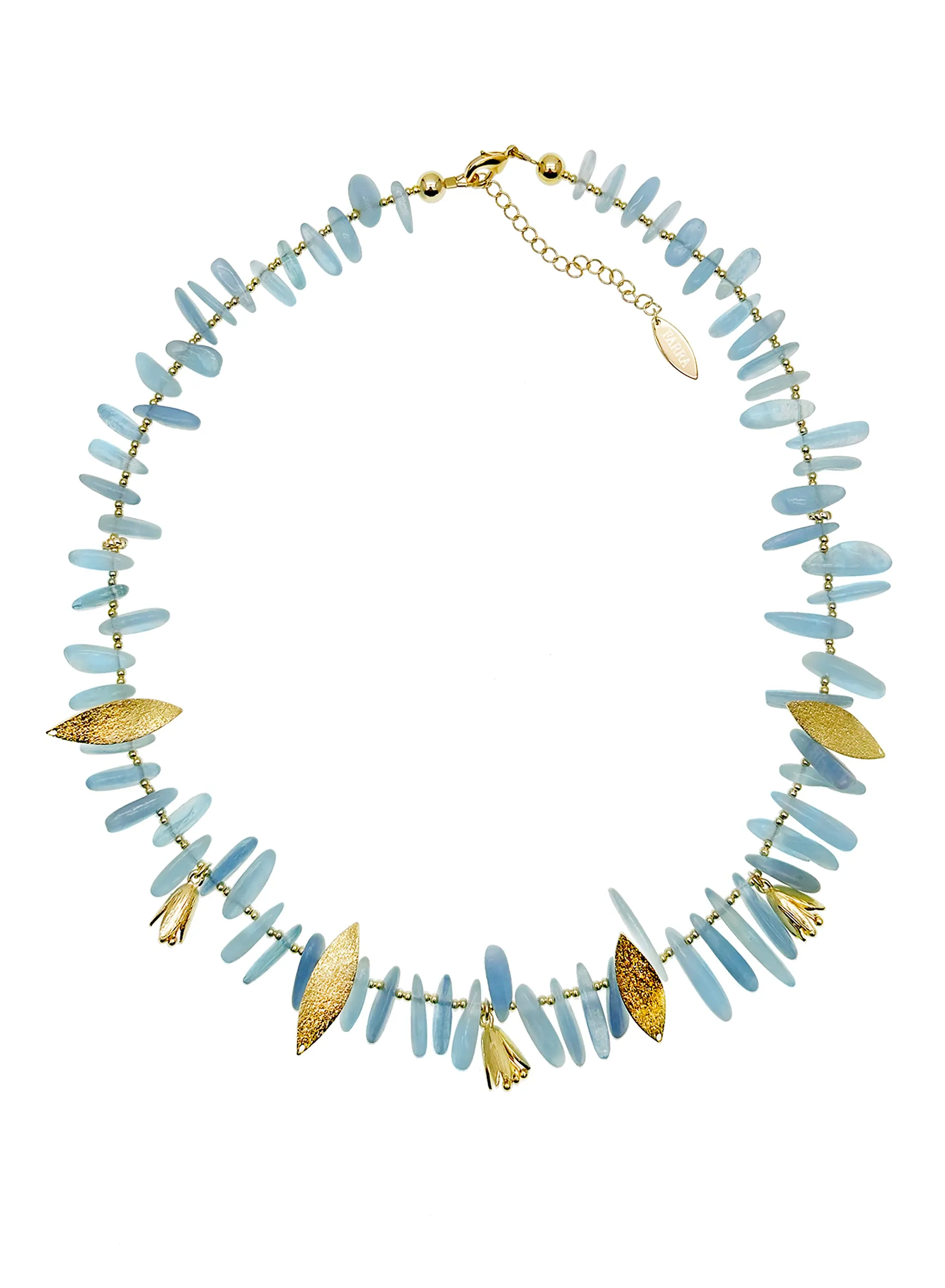 Irregular Aquamarine with Floral Charms Statement Necklace JN045