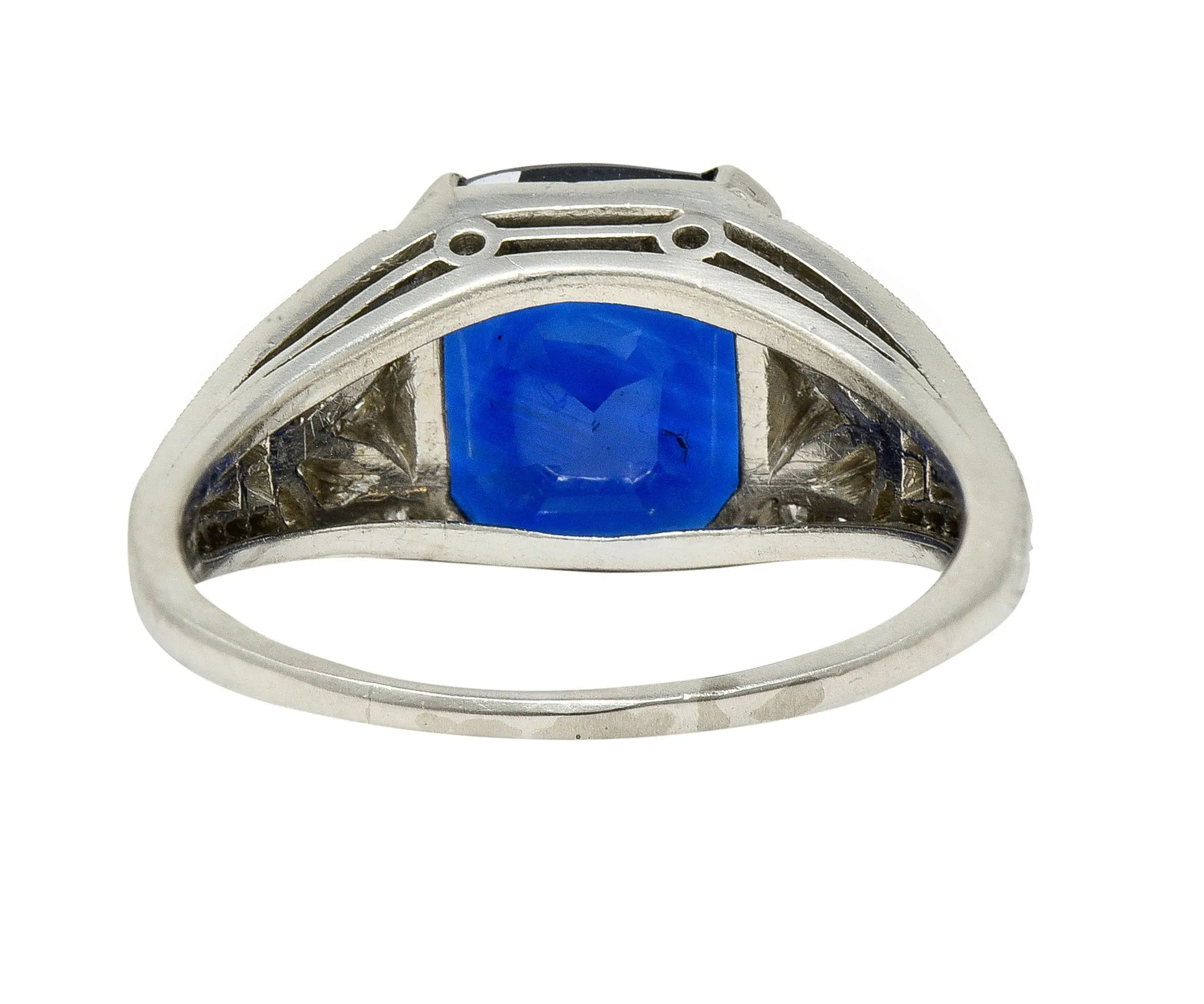 J.E. Caldwell Art Deco 3.90 CTW No Heat Sapphire Diamond Platinum Floral Vintage Ring GIA