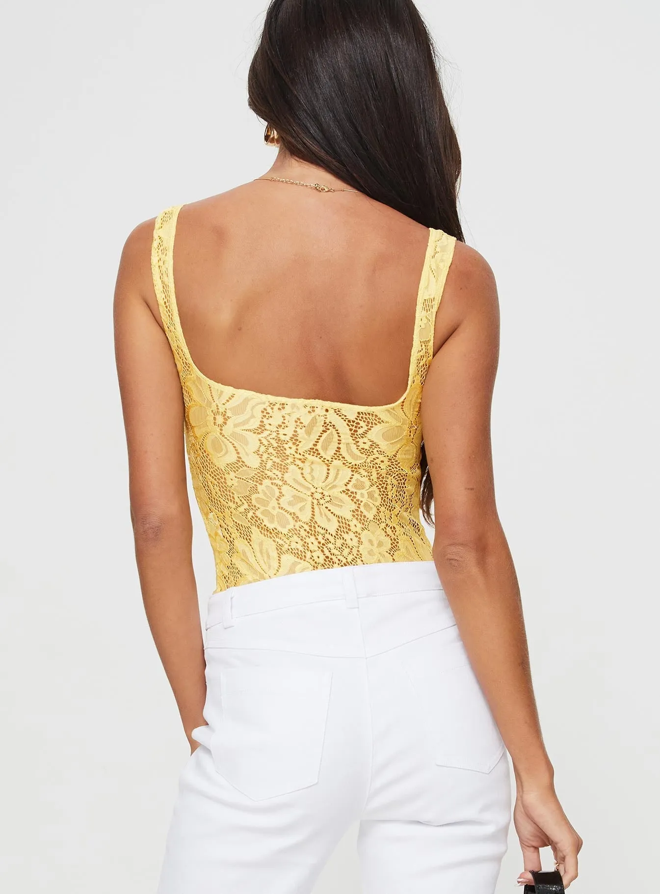 Karisian Lace Bodysuit Yellow